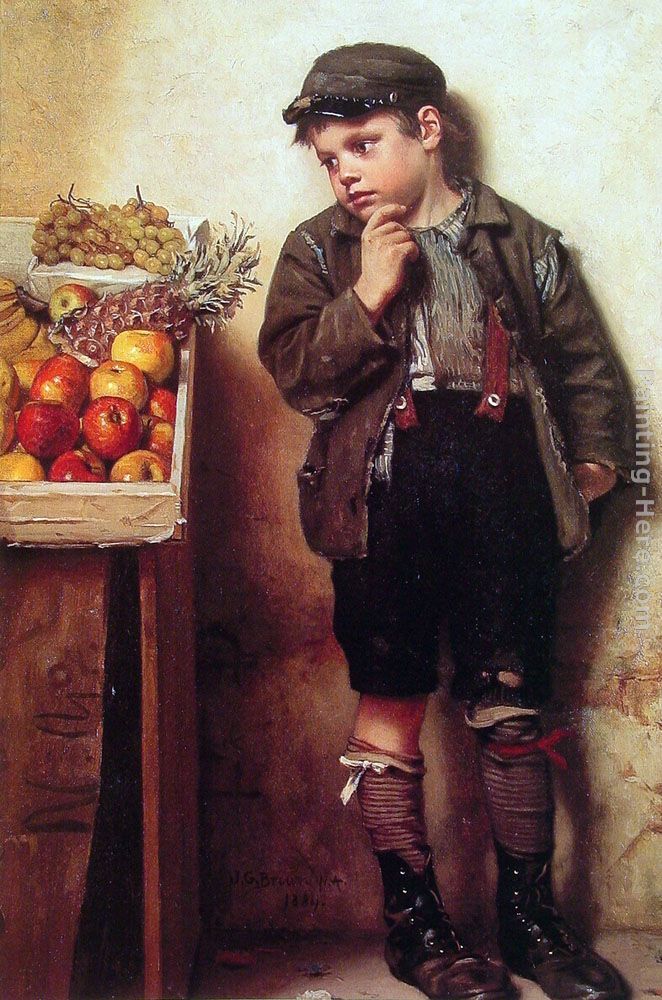 Eyeing the Fruit Stand painting - John George Brown Eyeing the Fruit Stand art painting